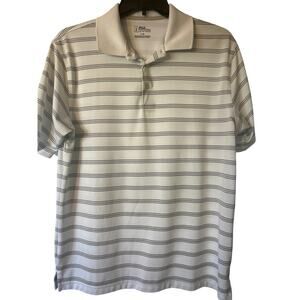 PGA Tour Men's Short Sleeve Golf Polo Shirt Large White with Gray/Black Stripes